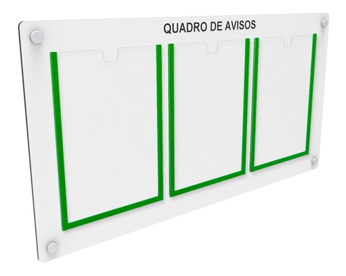 Quadro De Aviso Gestao A Vista C/ 3 Displays Acrilicos P/ A4