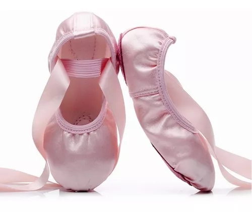Zapatillas De Ballet De Satén Para Niñas Nude, Cuero Suela
