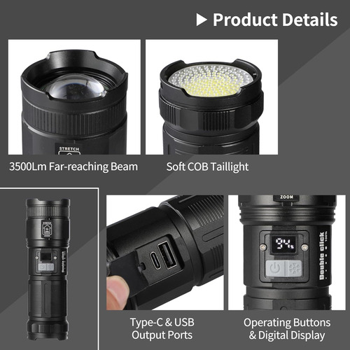 Linterna Led Recargable De Alto Lúmenes, Linterna Súper Bril