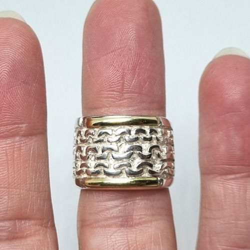 Imagen 3 de 7 de Anillo Plata Y Oro Ancho