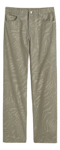Pantalon H&m. Verde Musgo. Estampado. Pierna Ancha