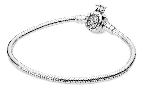Brazalete Pandora Moments Corona O Y Cadena De Serpiente Color Plata Talla 18 cm