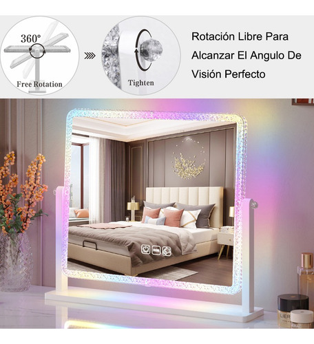 Espejo De Pie Rectangular Pared Luz Led Touch Rgb 14 Modos