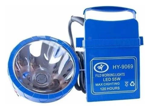 Foco Led Linterna 55w Minera Recargable Luz Blanca Color Azul