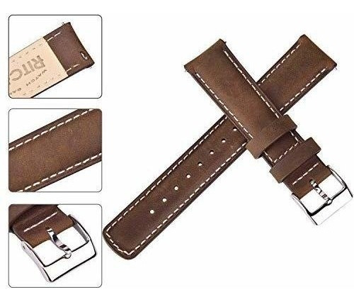Malla Para Rejoj Analogico Cuero Genuino Brown W Silver 18mm