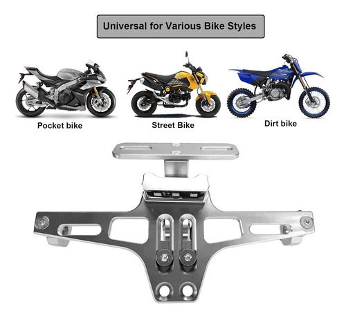 Porta Placa Universal Para Moto Ajustable Con Luz Y Tornillo