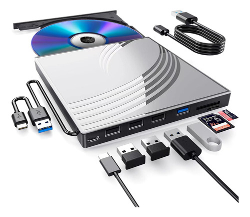 [8 En 1] Unidad Externa De Cd Y Dvd, Usb 3.0 Reproductor Ex.