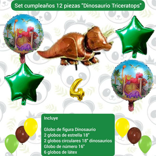 Set 12 Globos Decoración Cumpleaños Dinosaurios Triceratops