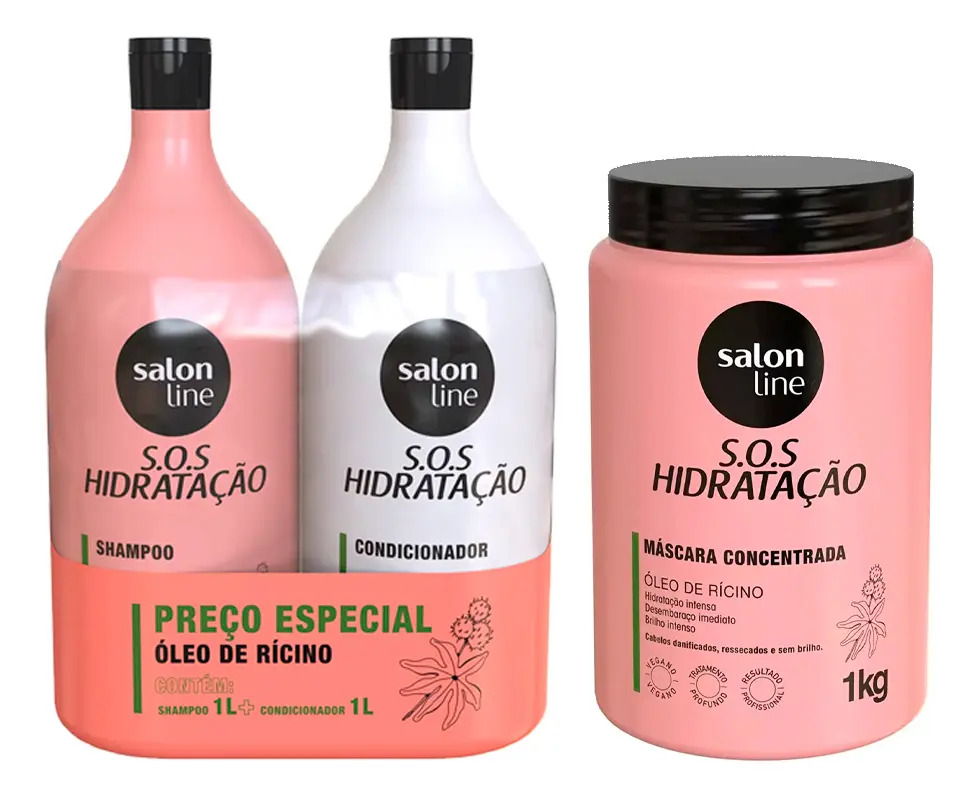 Kit Sos Hidratação Óleo De Rícino Salon Line 3un