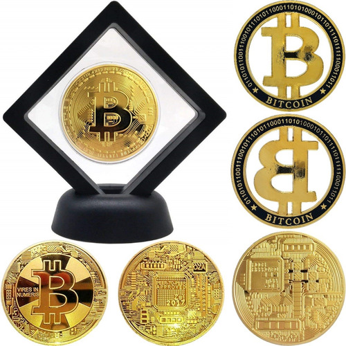 Imagen 1 de 6 de Bitcoin Moneda Oro En Elegante Exhibidor Flotante Vista 360!