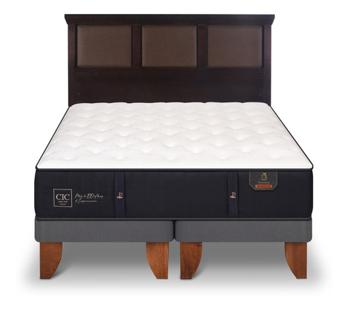 Cama Europea 2 Plazas Cic Premium + Respaldo Torino Azul