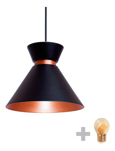 Pendente Berlin 15cm Preto/cobre + Led Retrô Vintage Moderno Cor Preto 110V/220V