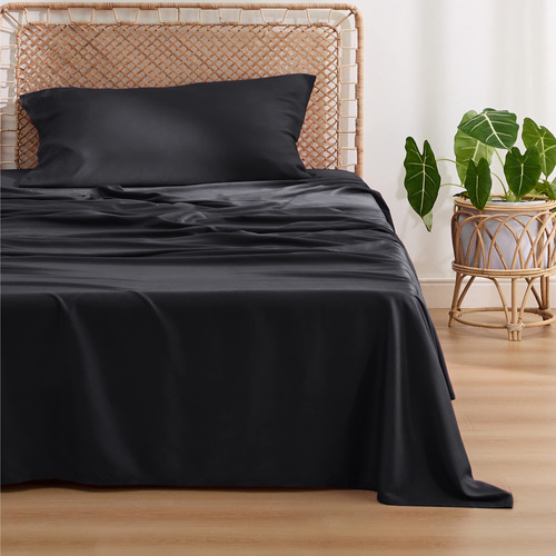 Juego De Sabanas Negras Individual Xl Rayon De Bambu Suaves