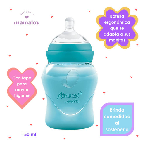 Biberón Evenflo Advanced 150 Ml Pack 2 Piezas - Azul/ Verde