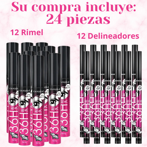 Set 12 Delineador Ojos Y 12 Rimel Larga Duración Waterproof