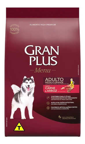 Ração Gran Plus Menu Cão Adulto Médio E Grande Carne & Arroz