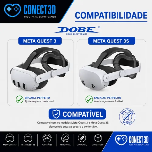 Alça Faixa Cabeça Dobe Ajustável Para Vr Meta Quest 3 E 3s