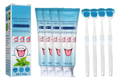 Kit De Limpeza De Língua Fresh Mint Tongue Clean Paste 4 Uni