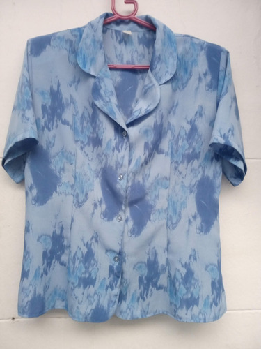 Blusa Azul Estampada Con Hombreras Mujer