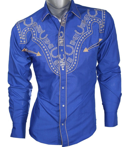 Camisa Vaquera Bordada Modelo Wtx3 Azul Rey | Meses sin intereses