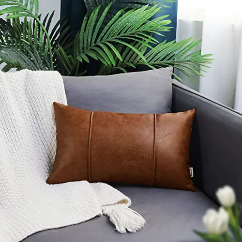 Funda De Cojín De Cuero Marrón Brawarm 12x20 Pulgadas - Deco