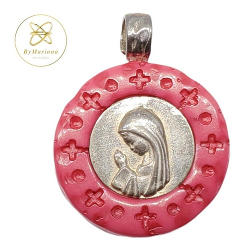 Dije Plata Resina Virgen Niña Fucsia