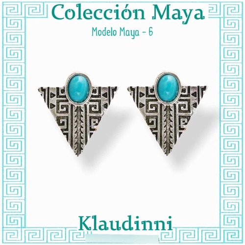 Aretes Triangulares Con Diseño Maya Y Piedra Turquesa