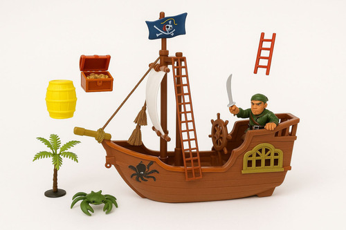 Set Barco Pirata Power Pirate En Caja Con Muñeco Cofre Cañón Y Más Juguete De Aventuras Infantil