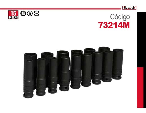Juego 15 Dados Impacto Largos Métricos 1/2 Inch Urrea 73214m