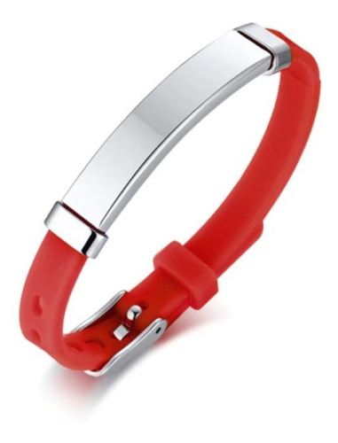 Pulsera Brazalete Correa Tipo Reloj Con Placa Acero Unisex Color Rojo Diámetro 10 Cm Largo 22.5 Cm