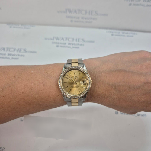 Rolex Oyster Perpetual Date Diamonds & Gold & Steel 34mm Dourado/prateado Prateado Dourado (Usado)