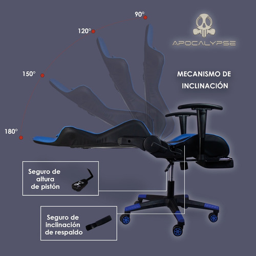 Imagen 2 de 7 de Silla Gamer Ergonomica Reclinable 180 Apocalypse By Steelpro