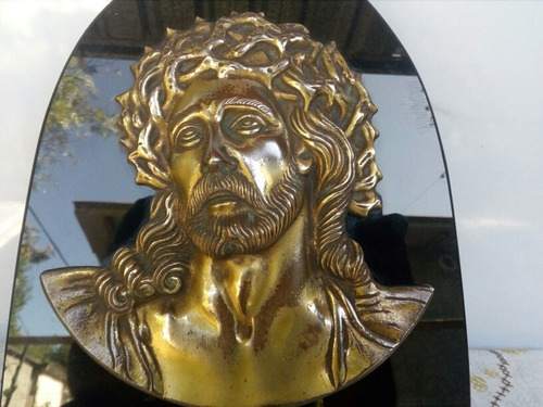 Imagen De Cristo Antigua En Bronce Macizo Y Vidrio