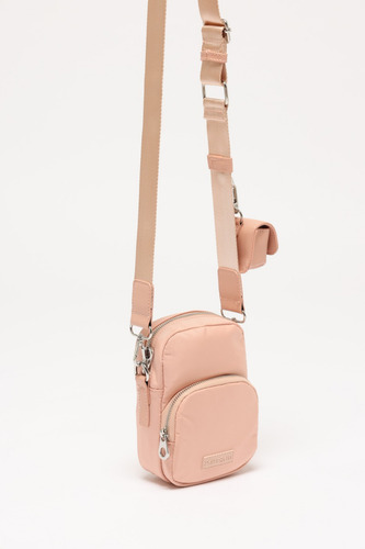 Cartera Mini De Nylon Reciclado Mujer Portsaid Acabado de los herrajes Plateado Color Rosa Correa de hombro Rosa Diseño de la tela Liso