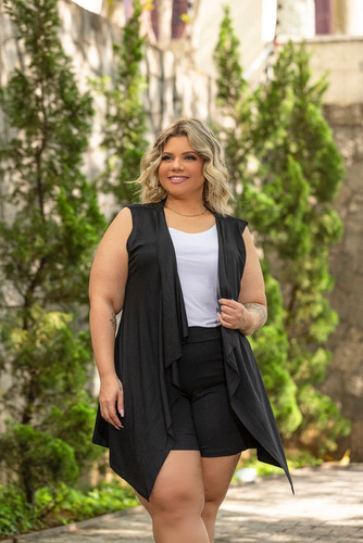 Conjunto Feminino Shorts E Colete Liso Plus Size Mazal