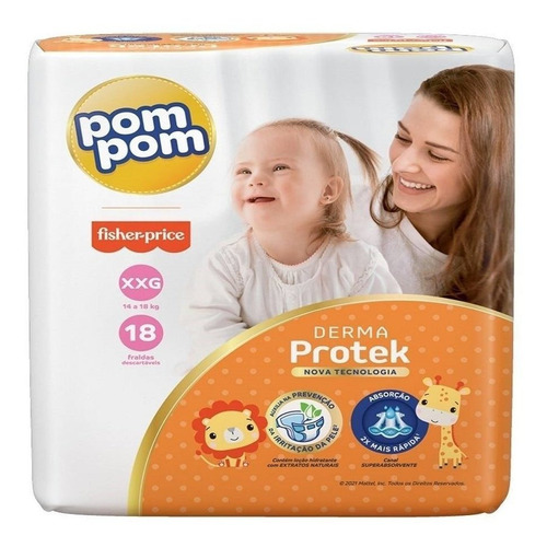Fralda Descartável Pom Pom Derma Protek Jumbo Tamanho Xxg -