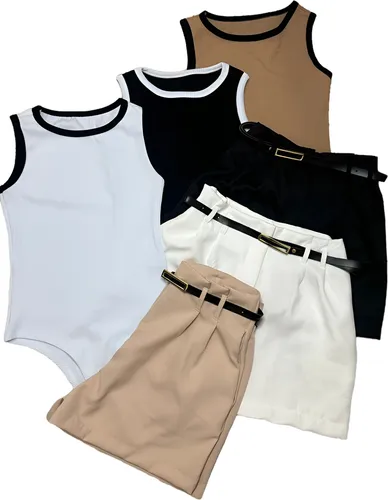 comprar Kit 6 Peças 3 Body Canelado 3 Short Alfaiataria Moda Casual