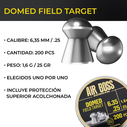 Imagen 2 de 10 de Balines Apolo Air Boss Domed Field Target X200 6.35 Mm Caza