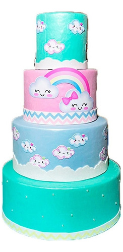 Bolo Fake 4 Andares Chuva De Amor Mod2 - Candy Colors Festa