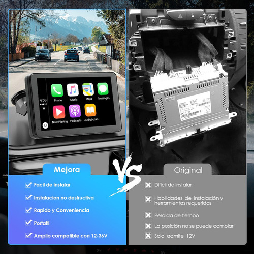 Autoestéreo Portátil Con Android Carplay 7in Para Auto Bt Fm