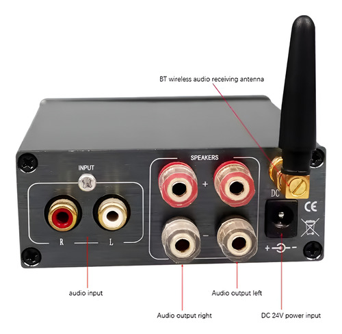 Amplificador Bluetooth 2x100w Hifi Premium Aux In Potencia Plateado 200 W