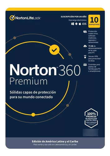 Norton 360 Premiun 75gb 10 Dispositivos 2 Años