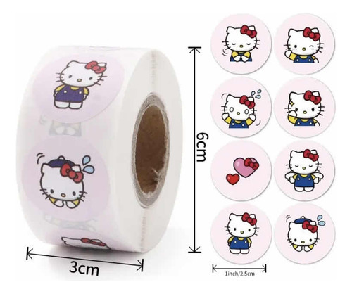 100 Stickers En Rollo Hello Kitty