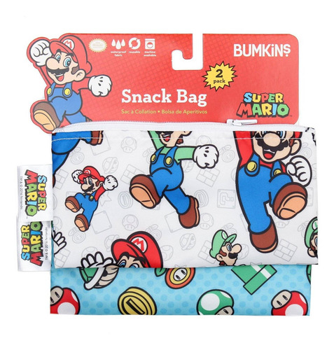 Bumkins Nintendo Super Mario Snack-bolsas, Reutilizables, La