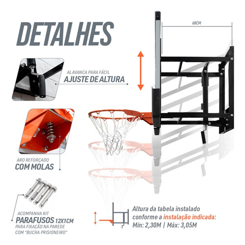 Tabela De Basquete Em Acrílico Com Aro E Fixador De Parede