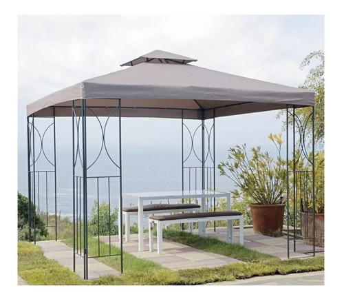 Imagen 4 de 5 de Toldo Pergola 3x3 Doble Panel Impermeable Color Taupe