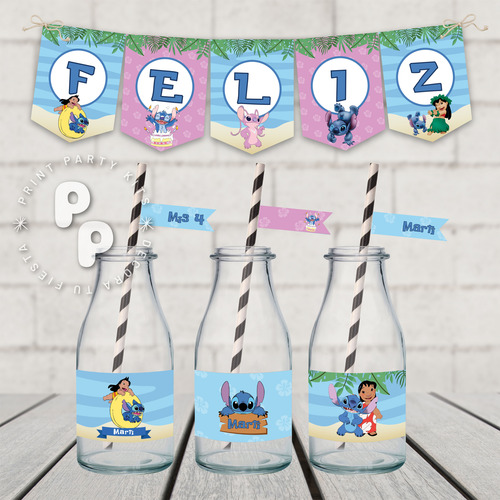 Kit Imprimible Cumpleaños Stitch Playa Personalizado