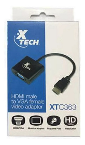 Adaptador De Video Xtech Xtc-363 Hd Hdmi Macho A Vga Hembra