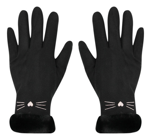 Guantes De Gamuza Suave Para Mujer Para Clima Frío Lindo Gat