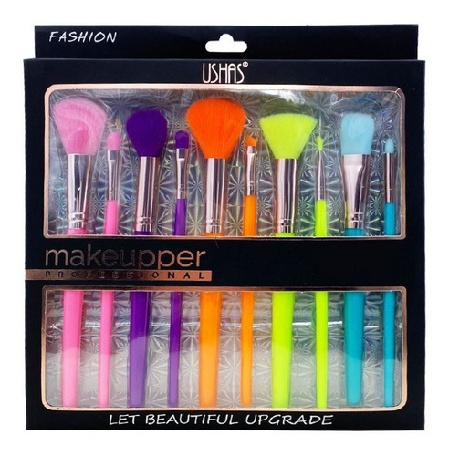 Imagen 3 de 7 de Set Brochas Maquillaje Fluo X 10 Unid Pinceles Set Ushas